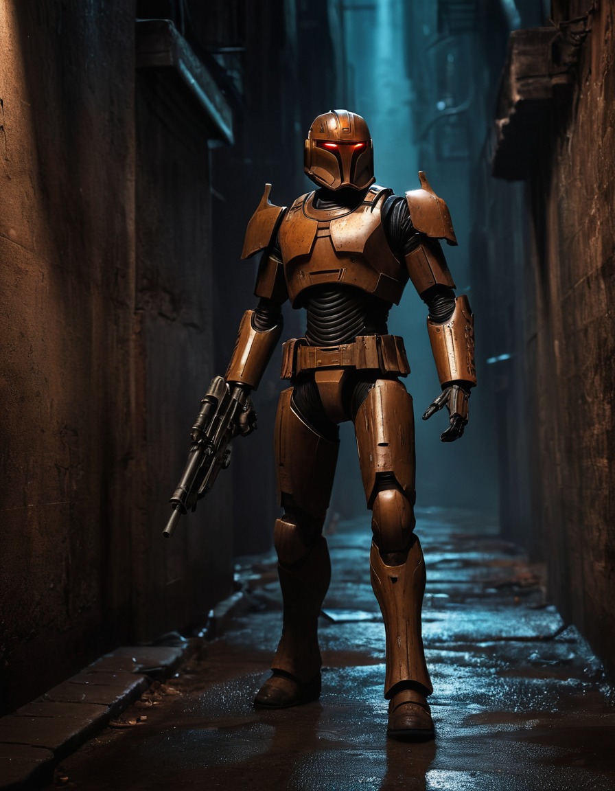 hk-47, star wars, assassin droid, sci-fi, dark alleyway, ambush, robots, games, movies