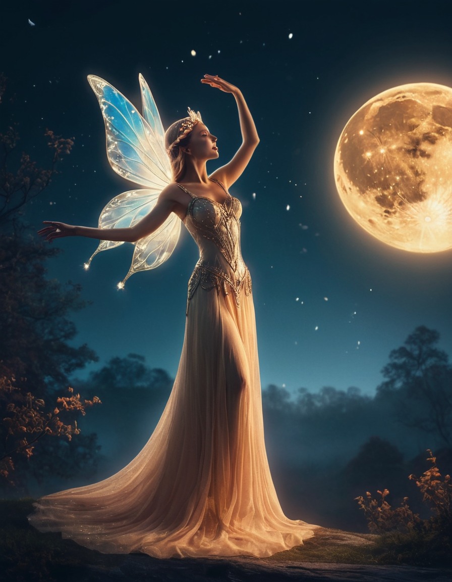 fantasy, fairy, queen, dancing, moon., fantastic