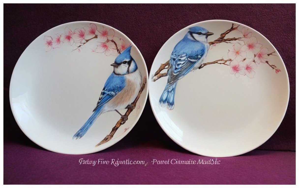 birds, bluejay, handpainted, plates, xantosia