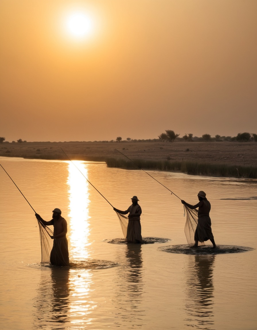 ancient civilization, mesopotamia, tigris river, fishing techniques, 4000 bc, fishermen, traditional methods