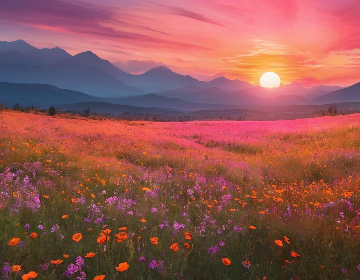 nature, sunset, wildflowers, scenery, beauty