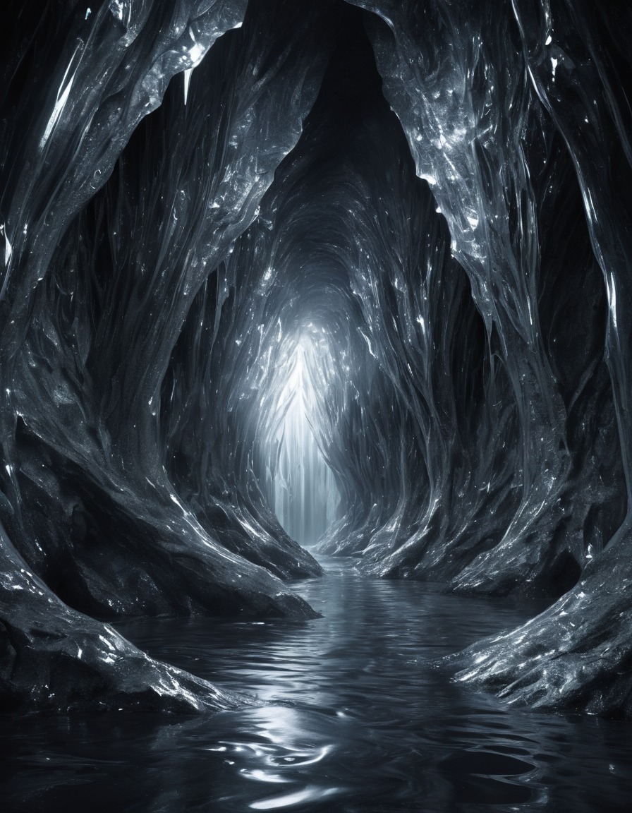 mystical, silver river, crystal cavern, magic, enchanted, fantasy, nature