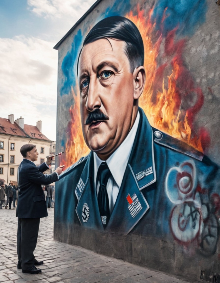 adolf hitler, street artist, graffiti, city square