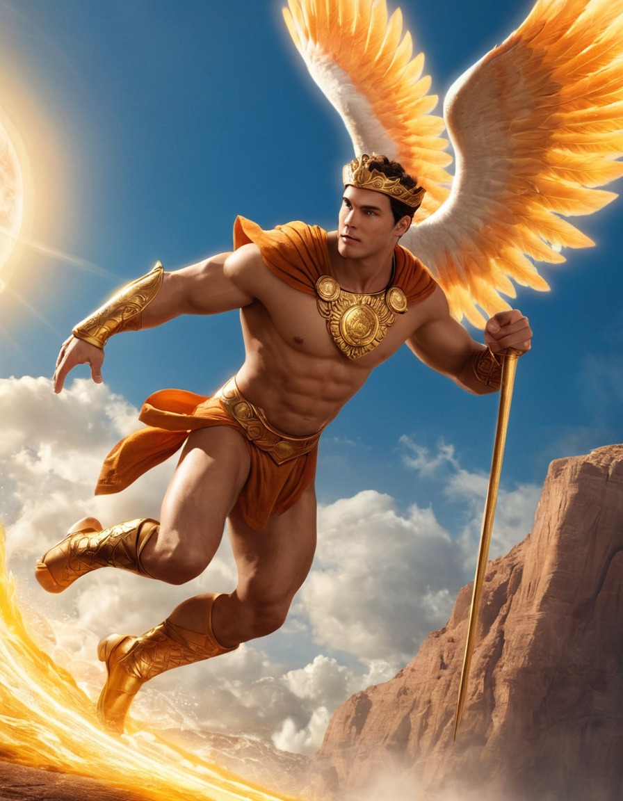 hermes, greek mythology, epic scene, deity, confrontation, mythological character