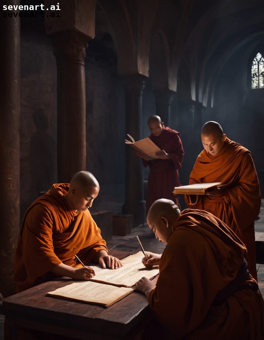 monks, scriptorium, transcribing, ancient manuscripts, religion, middle ages