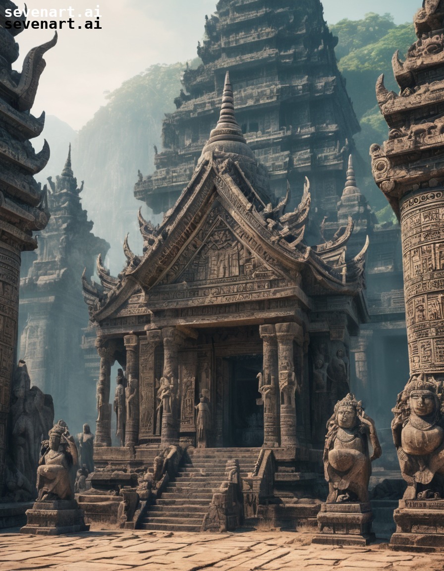 ancient, temple, ornate, carvings, statues