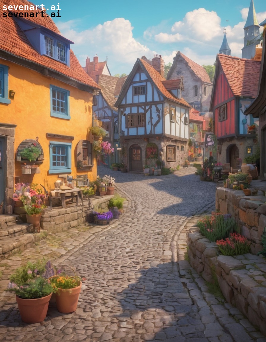 village, colorful, buildings, charming, cobblestone