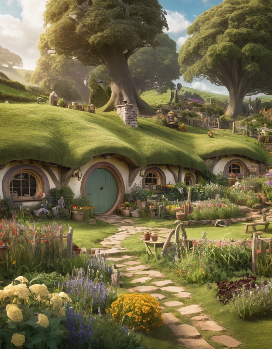 fantasy, peaceful, hobbits, gardens, village, john tolkien, tolkien