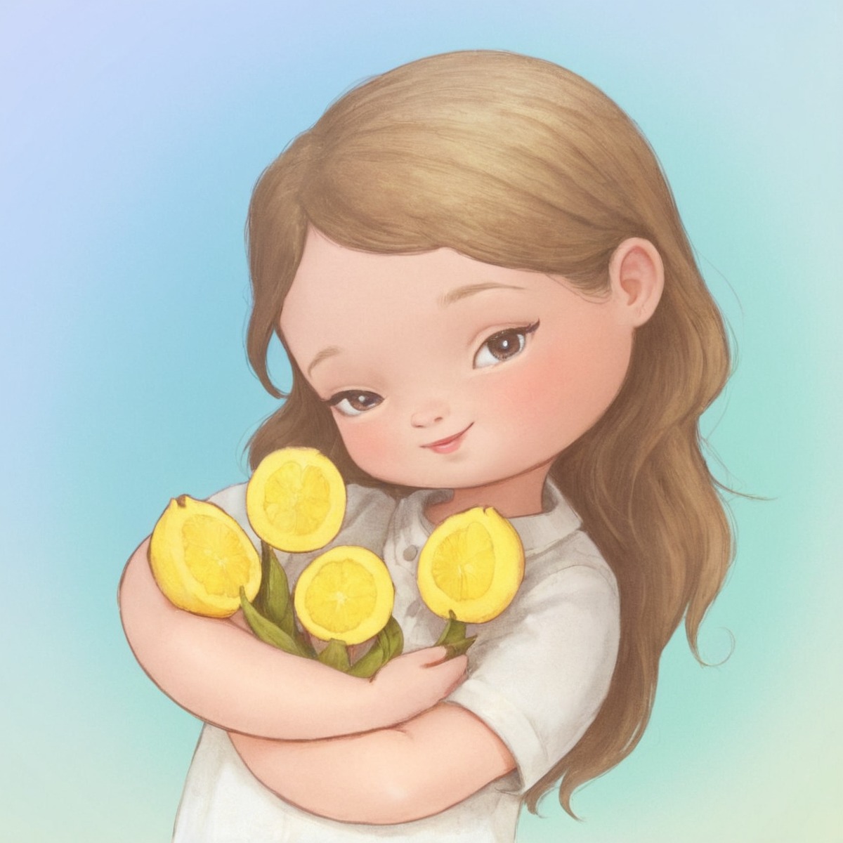 cute, flowers, girl, spring, tulips, yellow, little