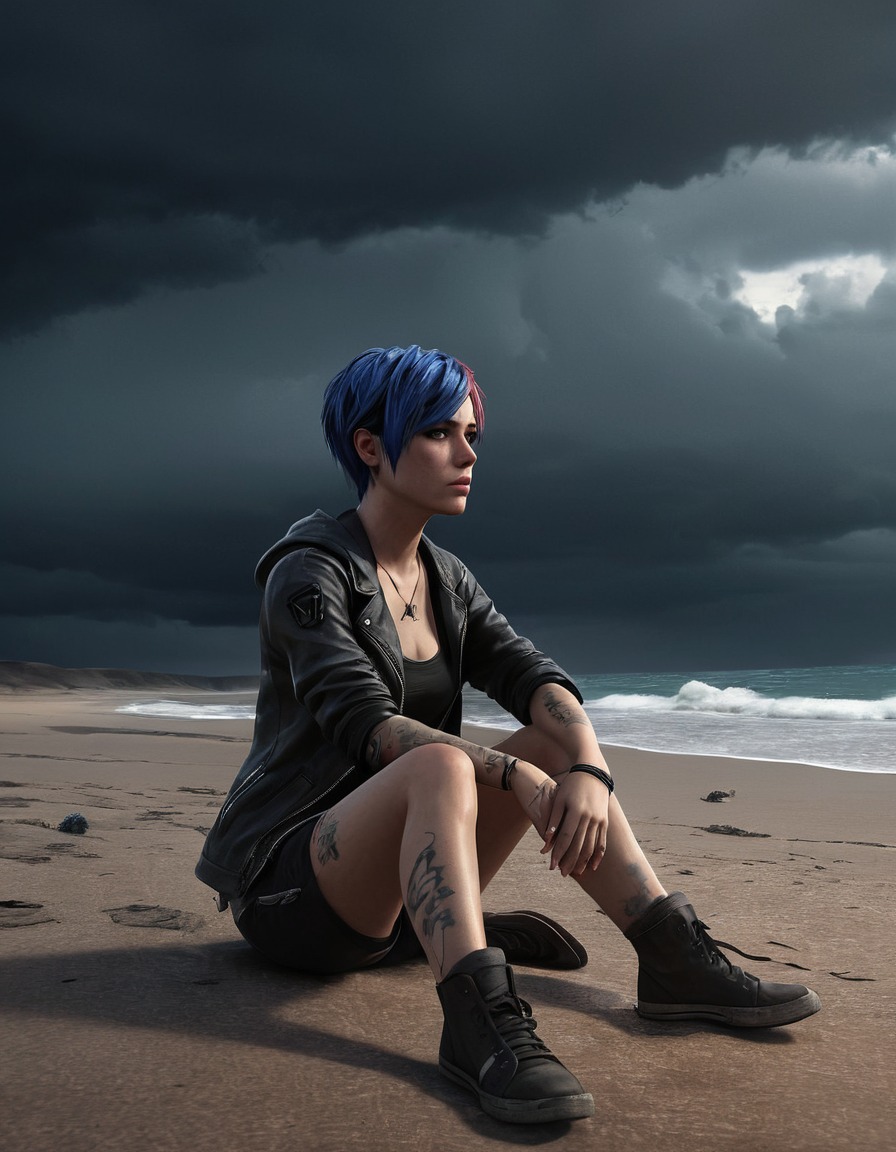 chloe price, beach, stormy sky, contemplative, games, dark