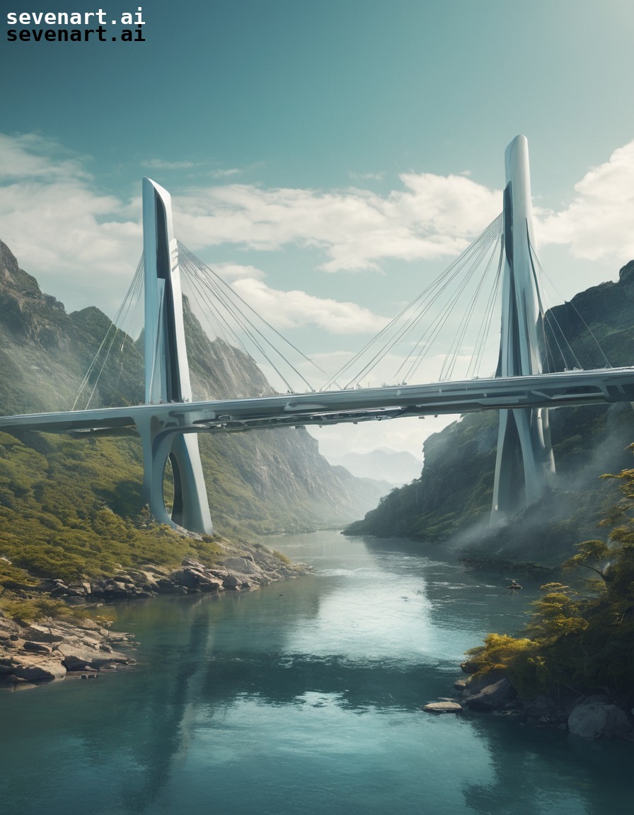 futuristic, bridge, river, architecture, technology