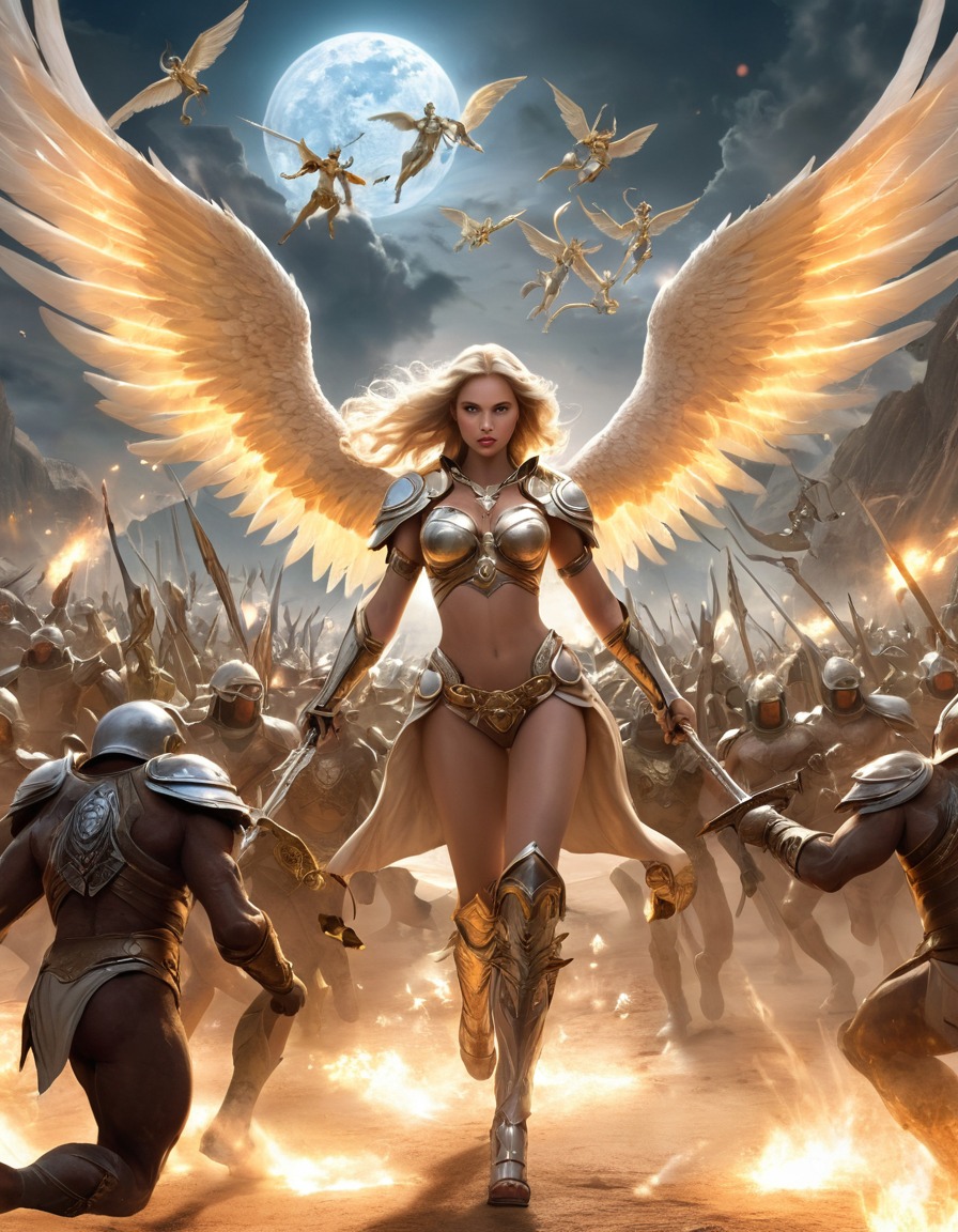 woman, angel, celestial warriors, battle, demon lord, minions, epic battle, sexy, erotic