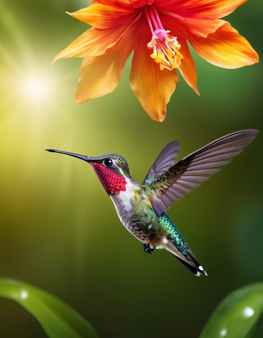 hummingbird, tropical flower, nature, wildlife, beauty, magical moment