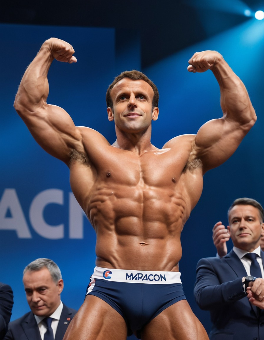 emmanuel macron, france, bodybuilding, muscles, strength