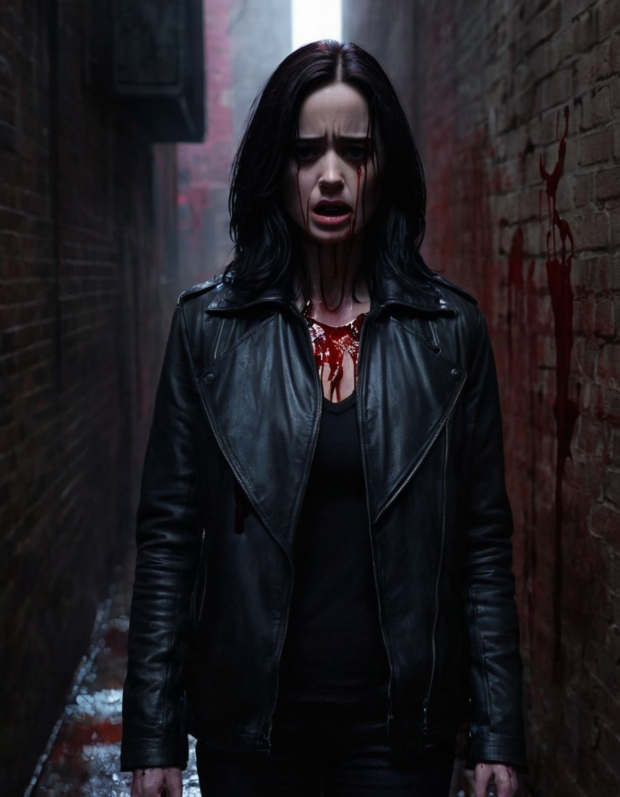 jessica jones, marvel, superhero, dark alley, blood, powerful, mysterious, zombie