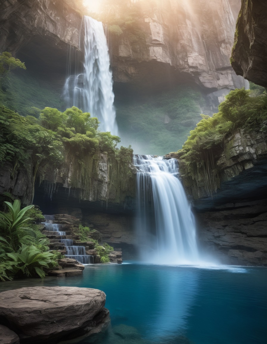 waterfall, cliff, nature, scenic beauty