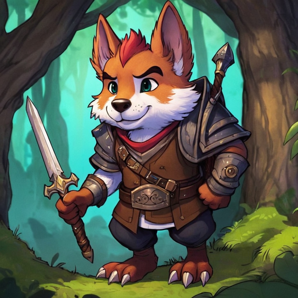 characterdesign, warrior, dreamup, digitalart, cartoon, adoptable, fantasycharacter, fox, rpg, fanart, fantasyart, furryfall, ai_art