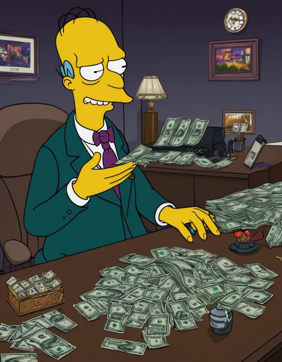 mr. burns, the simpsons, wealthy, office, money, counting, simpsons