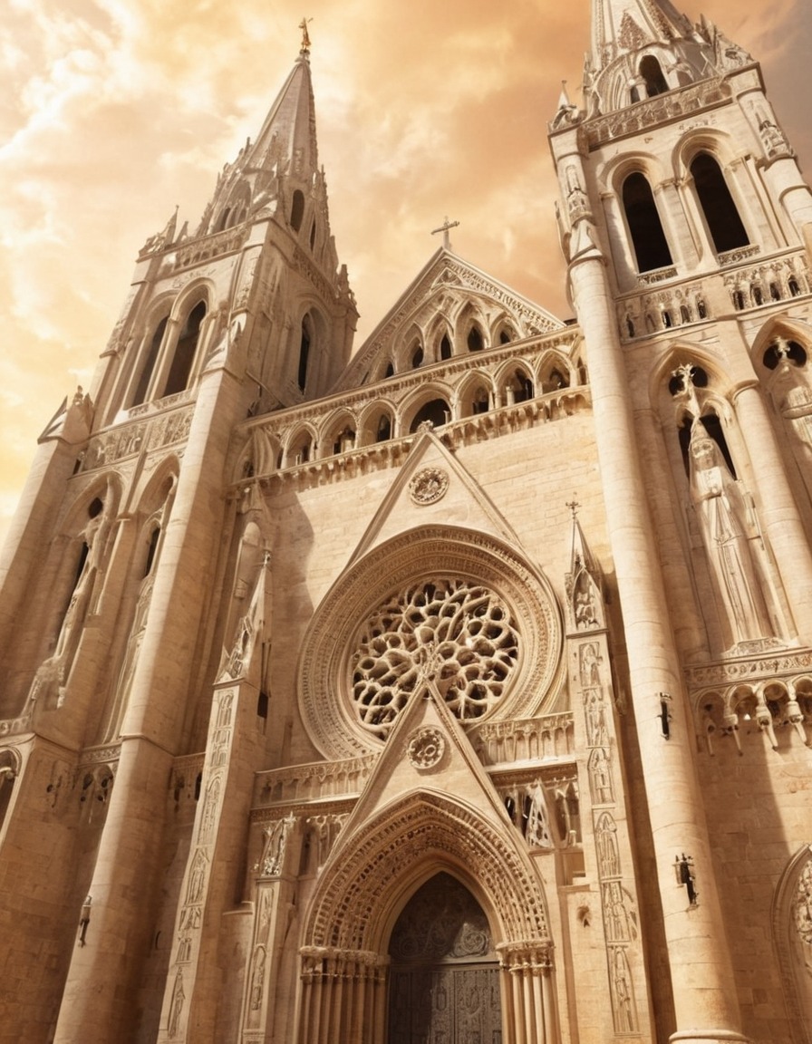 romanesque architecture, cathedral, stone carvings, spire, religious building, architecture