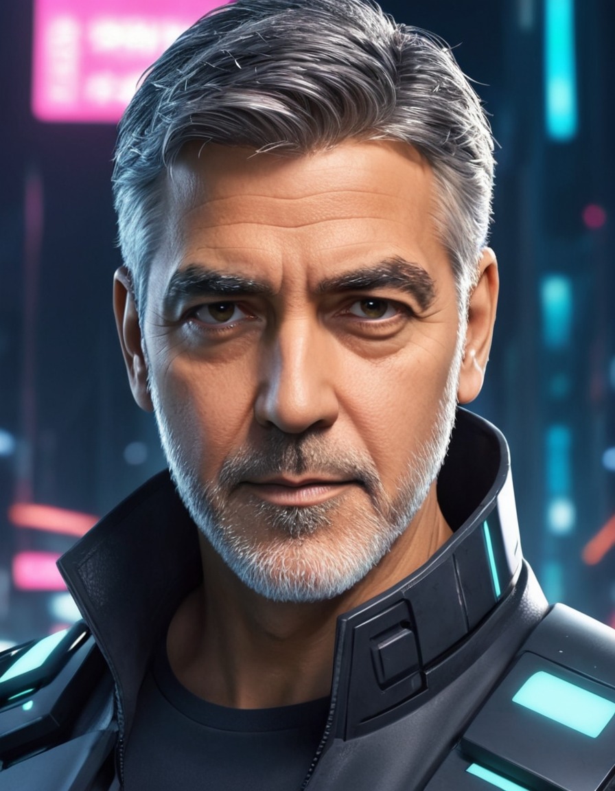 george clooney, futuristic, cyberpunk, anime