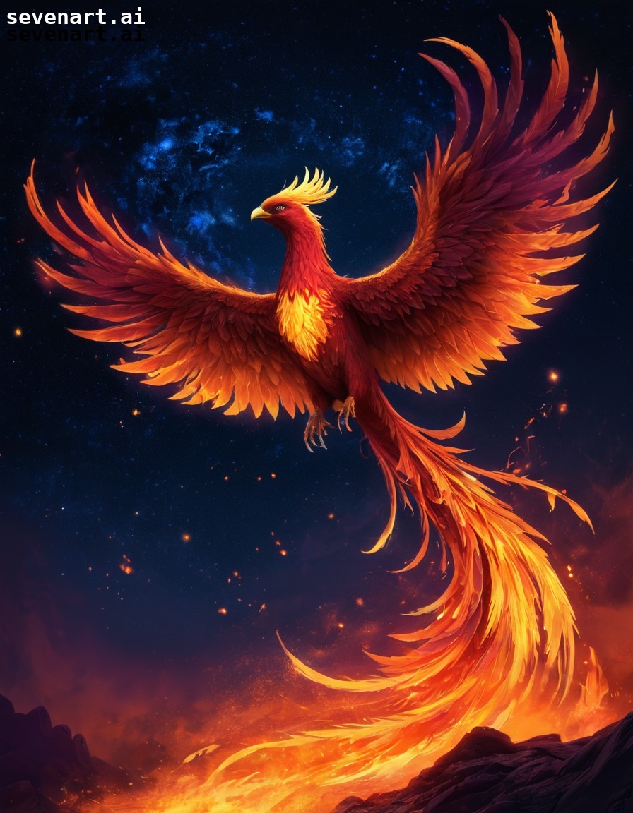 phoenix, rebirth, flames, mystical, transformation, fantasy