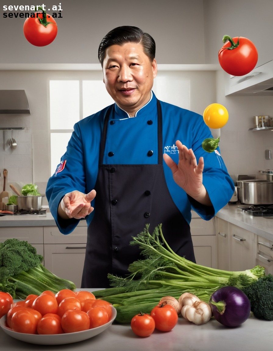 xi jinping, chef, juggling, vegetables, kitchen, china