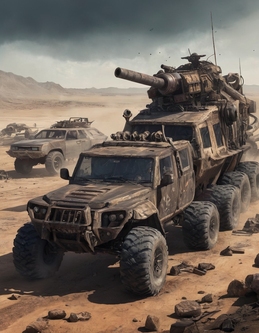 vehicles, wasteland, battle, post-apocalyptic, mad max