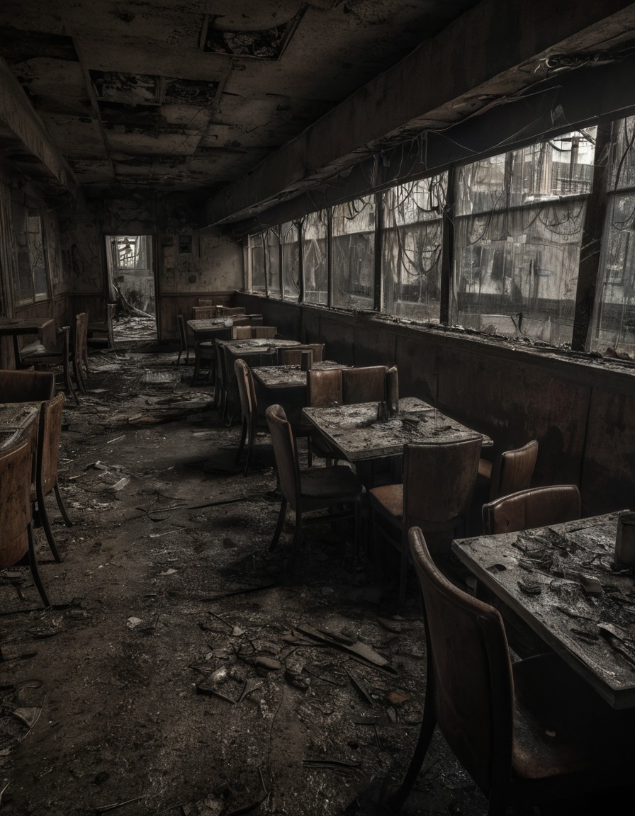 abandoned, restaurant, urban, cityscape, decay, urban exploration, lost places