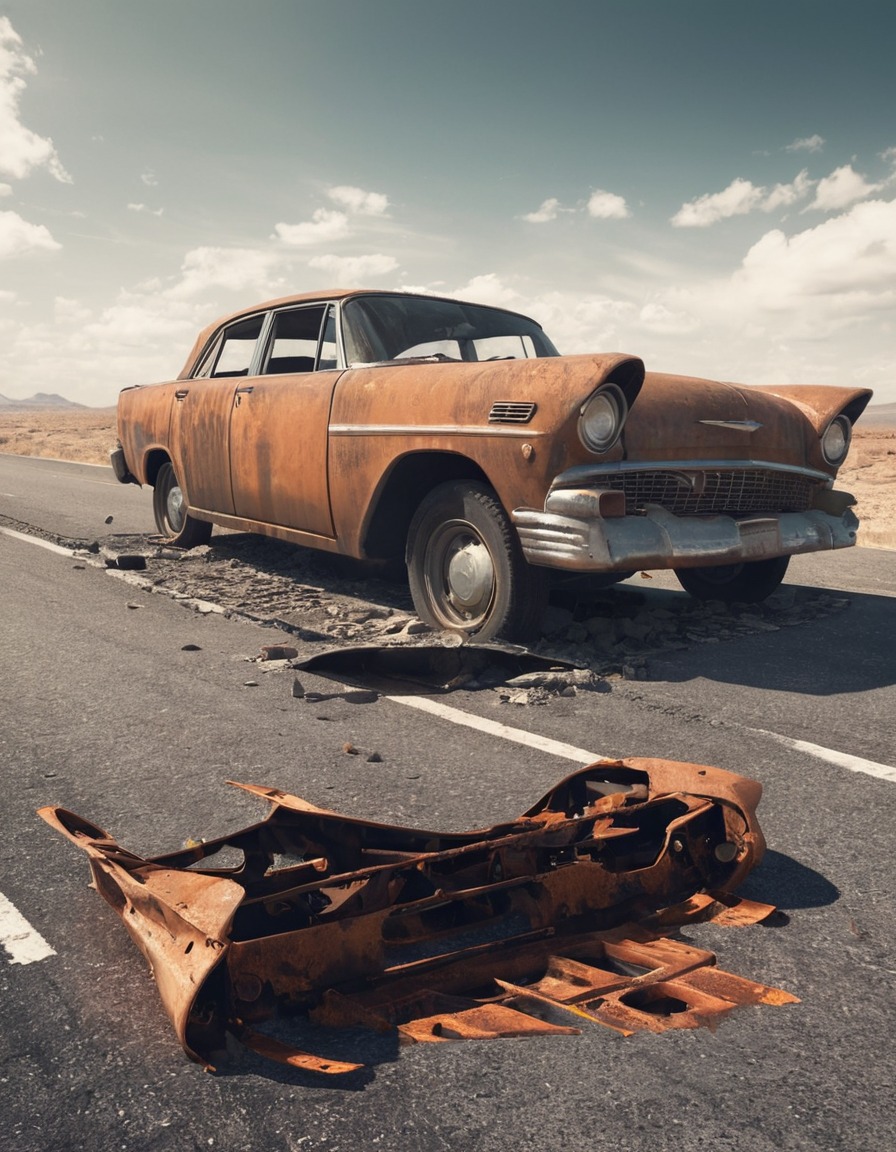 rusted, abandoned, car, highway, cracked, fallout, games, tv shows, amazon prime