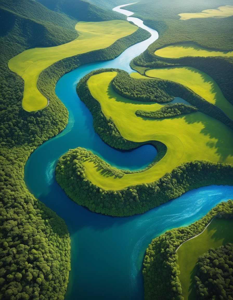 river, landscape, aerial view, nature