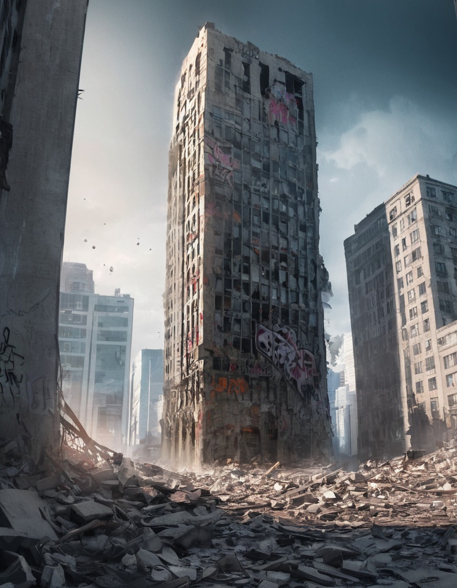 apocalyptic, urban decay, destruction, graffiti, abandoned, fallout, games, tv shows, amazon prime