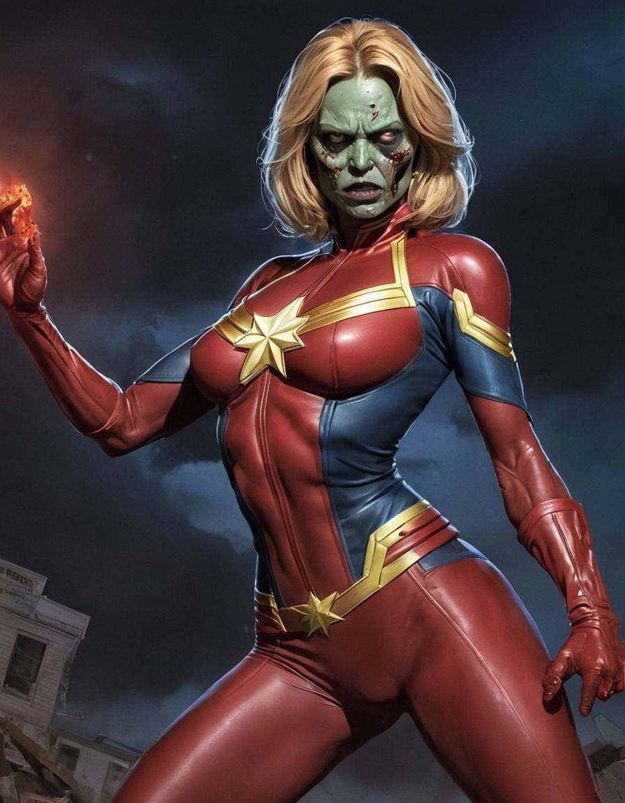 zombie, captain marvel (marvel comics), marvel comics, captain marvel, undead, superhero, horror