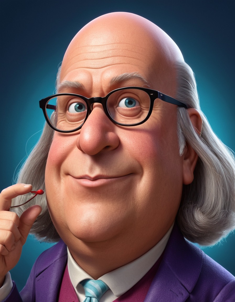 benjamin franklin, caricature, cartoon, oversized glasses, goofy expression, funny