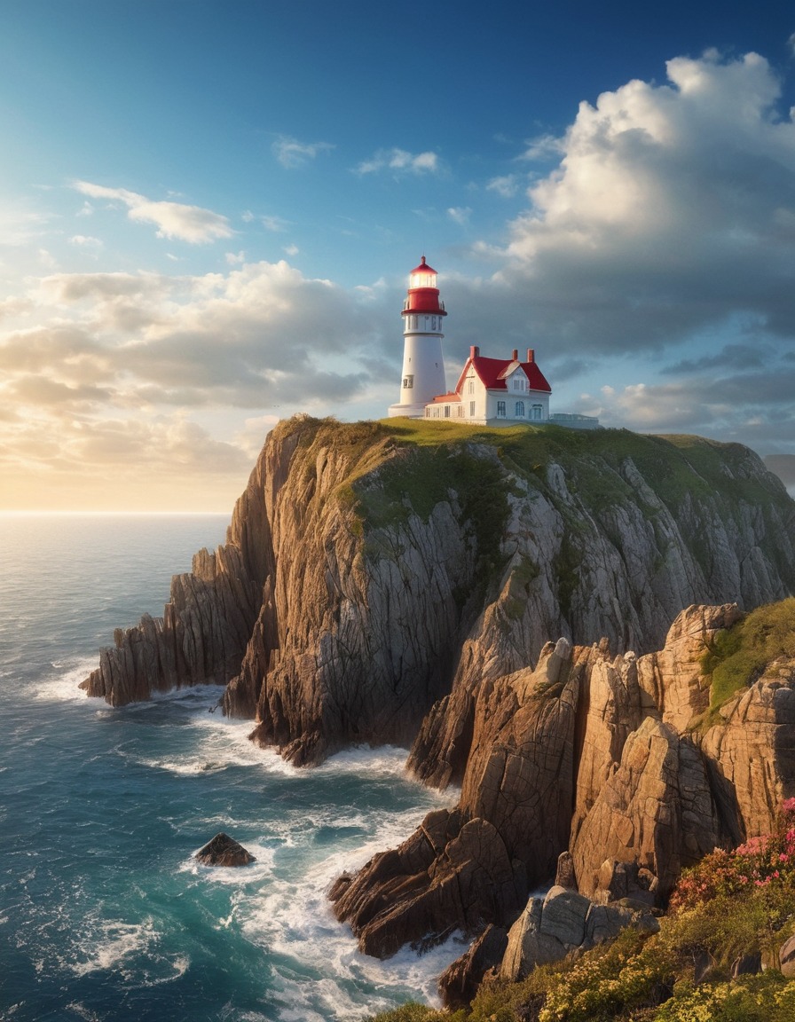 nature, lighthouse, ocean, cliff, scenic view