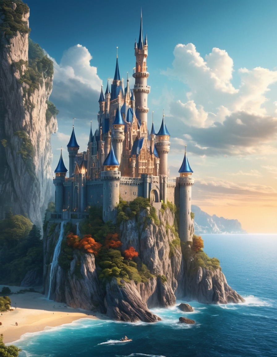 castle, crystal, sea, fantasy, fantastic