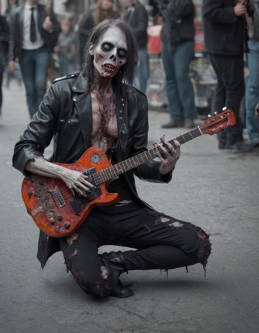 zombie, musician, street performer, guitar