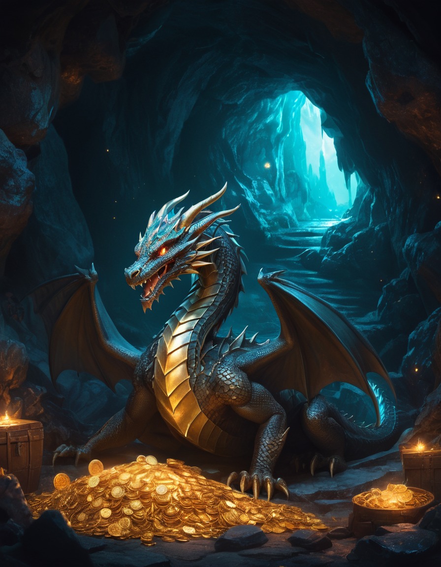 dragon, treasure, hoard, fantasy, cave