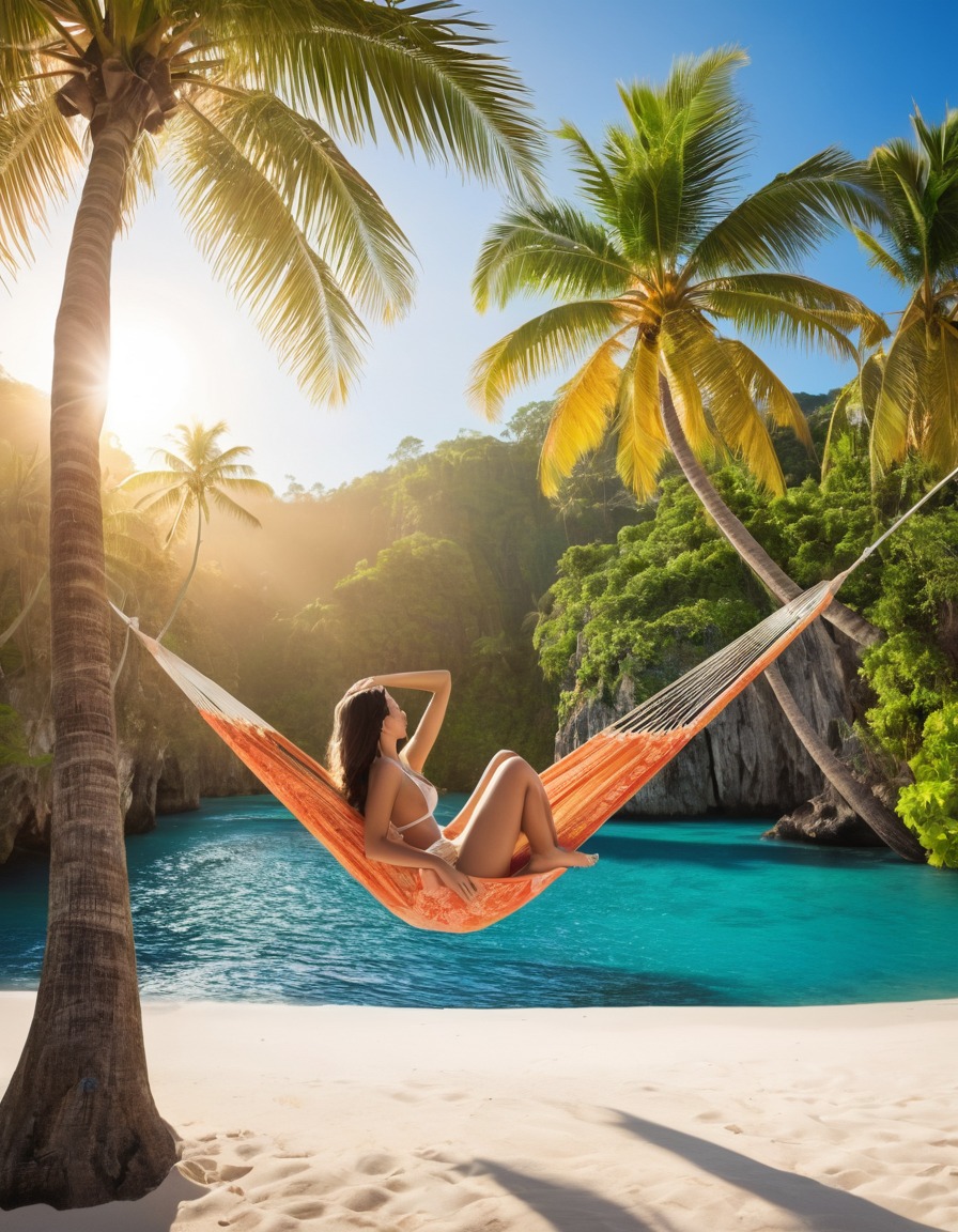 beach, hammock, palm trees, tropical paradise, relaxation, vacation, sexy