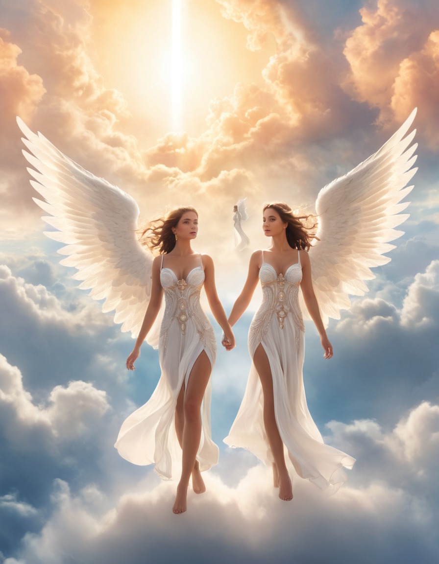 heaven, angels, guiding souls, serene journey, afterlife, spirituality