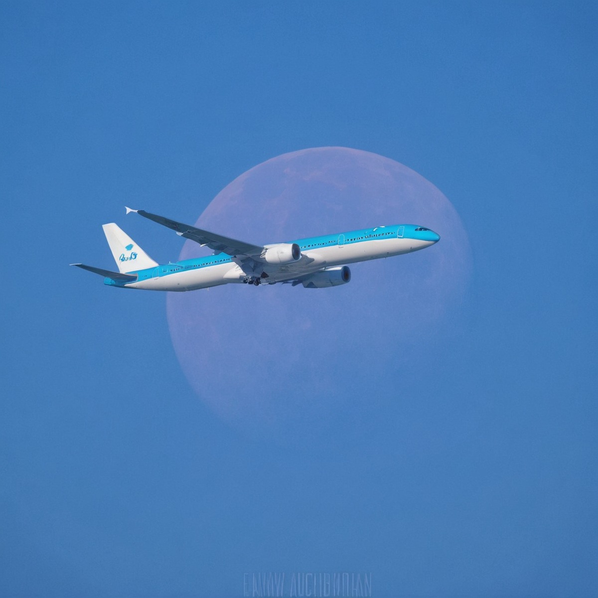 photography, sky, airplane, beautiful, dutch, flying, klm, luckyshot, moment, moon