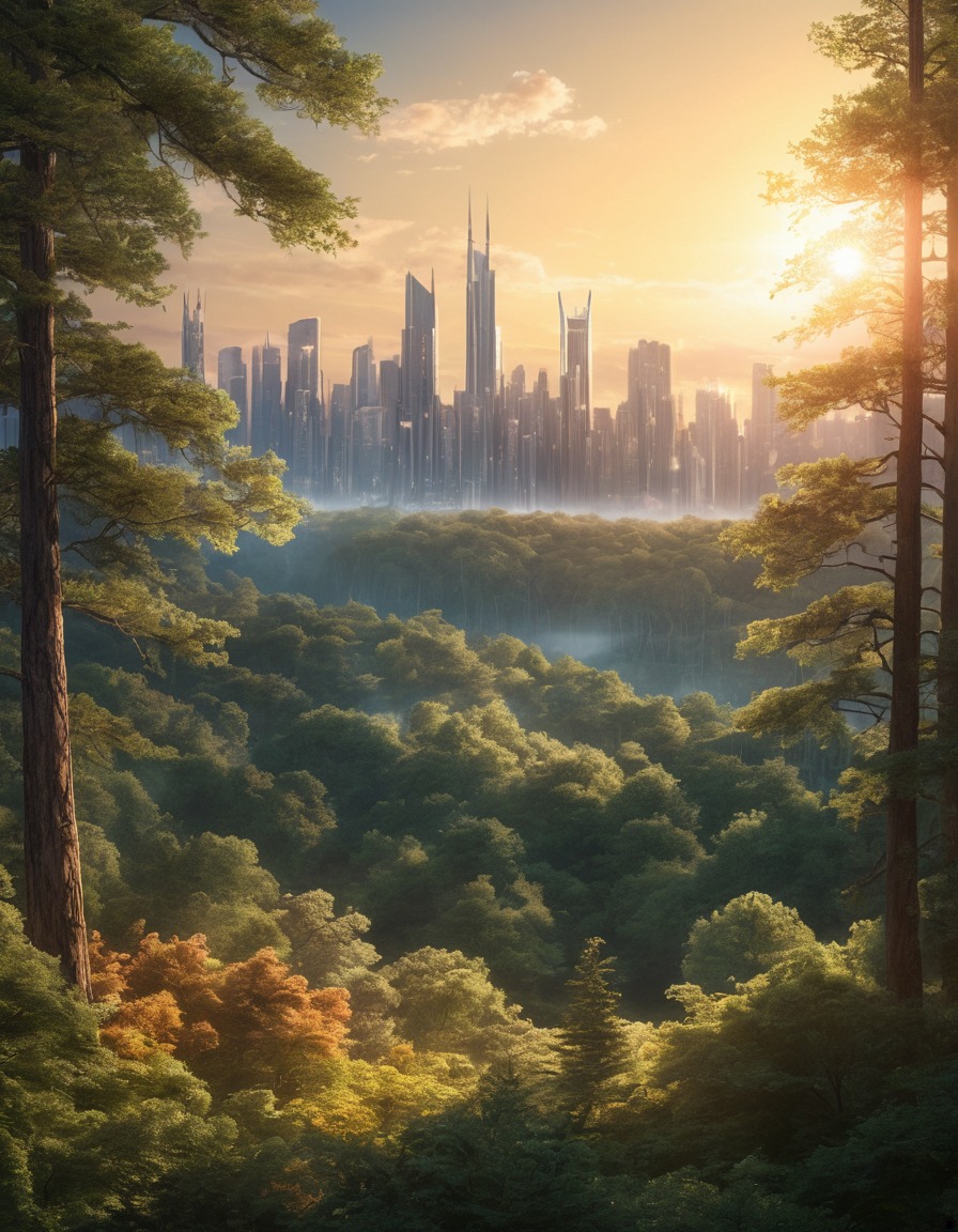 nature, forest, city, skyline, trees