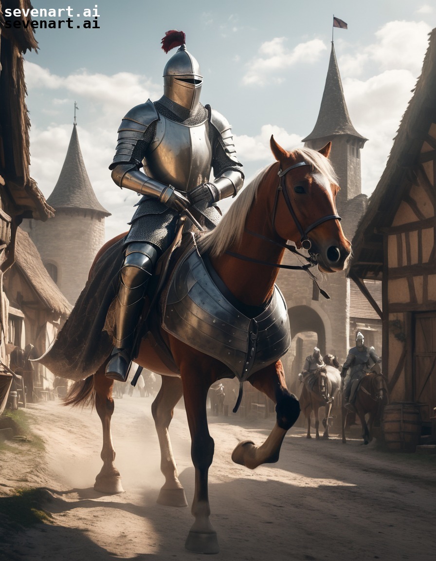 knight, armor, horse, medieval, village, middle ages