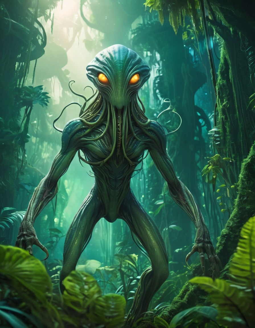 alien, creature, jungle, exploration, extraterrestrial, tendrils, eyes, aliens