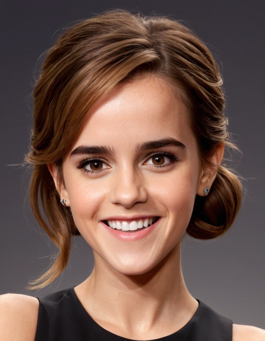 emma watson, caricature, big head, smile, crazy, actress