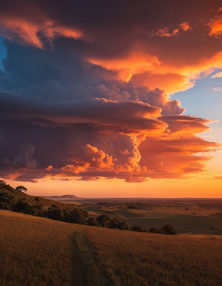 sunset, clouds, dramatic, serene