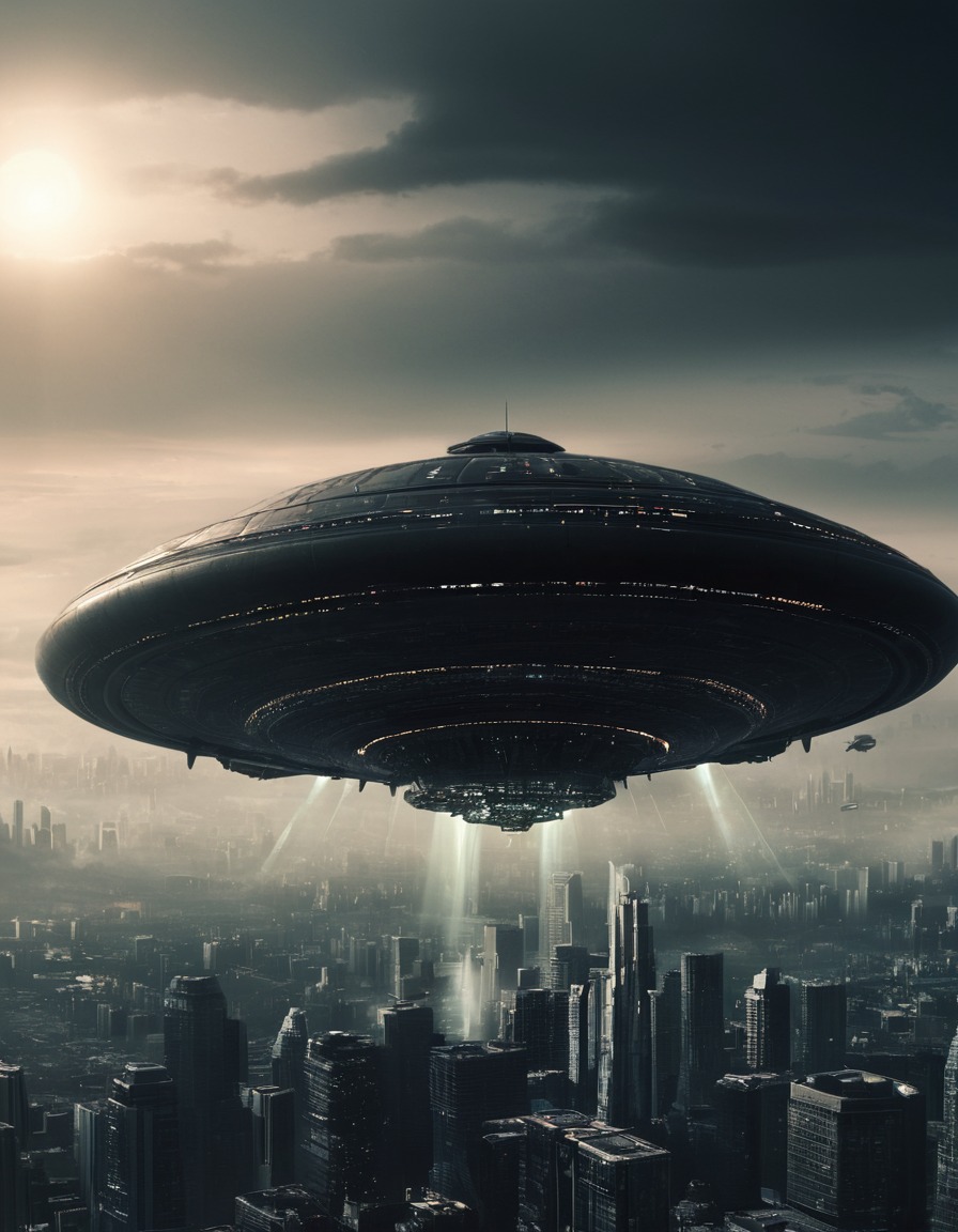 alien invasion, mothership, cityscape, impending doom, science fiction, aliens, three body problem, trisolaran