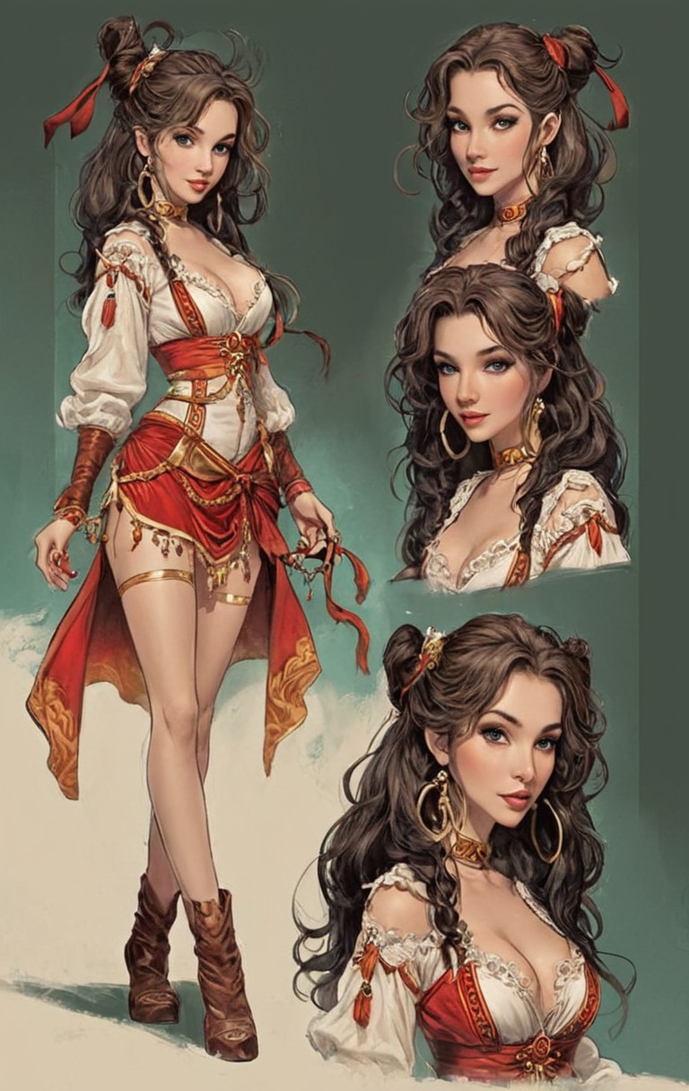 fantasyart, cartoon, digitalart, characterconcept, fantasycharacter, adoptable, characterdesign, beautiful, female, girl, gypsy