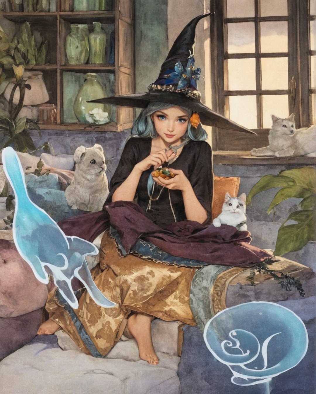 illustration, drawing, witch