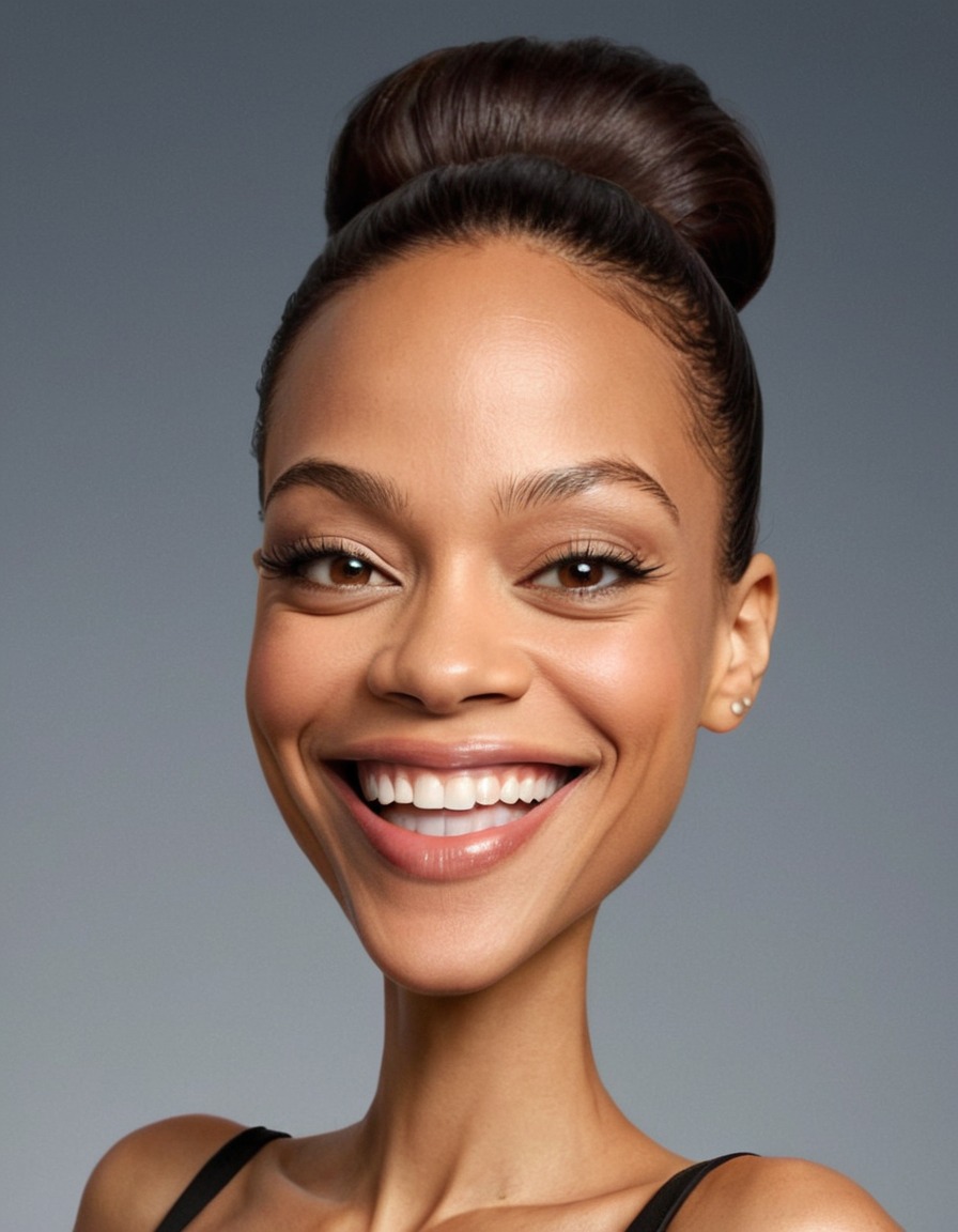 zoe saldana, actress, caricature, big head, smile, comedy, art