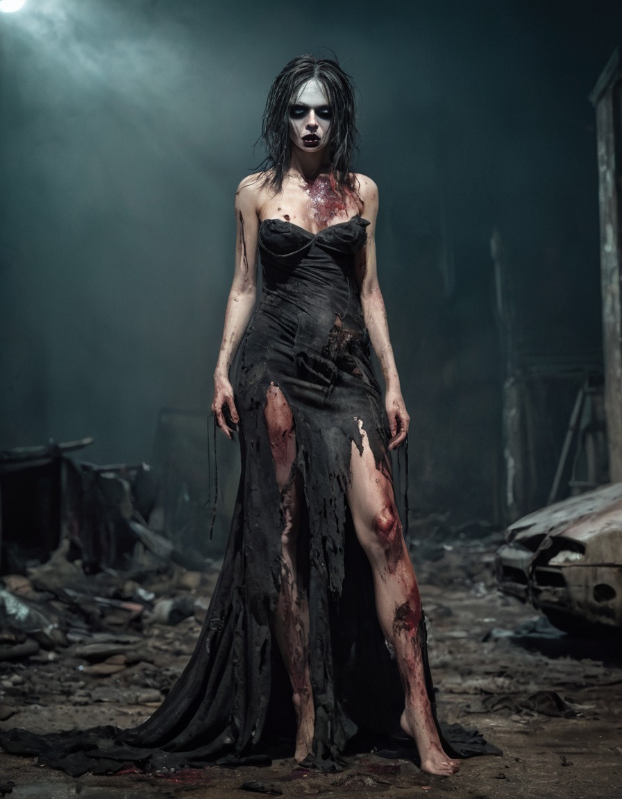 fantasy, zombie, evening gown, post-apocalyptic, glamour, nsfw